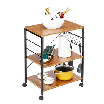 

Vintage Kitchen Microwave Cart 3-Tier Kitchen Utility Cart Vintage Rolling Bakers Rack Store Bowls, Wine，Spices and Computer