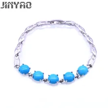 JINYAO модные украшения простые круглые синие камни белого золота цвет браслеты для женщин Свадебная вечеринка ювелирные изделия подарок