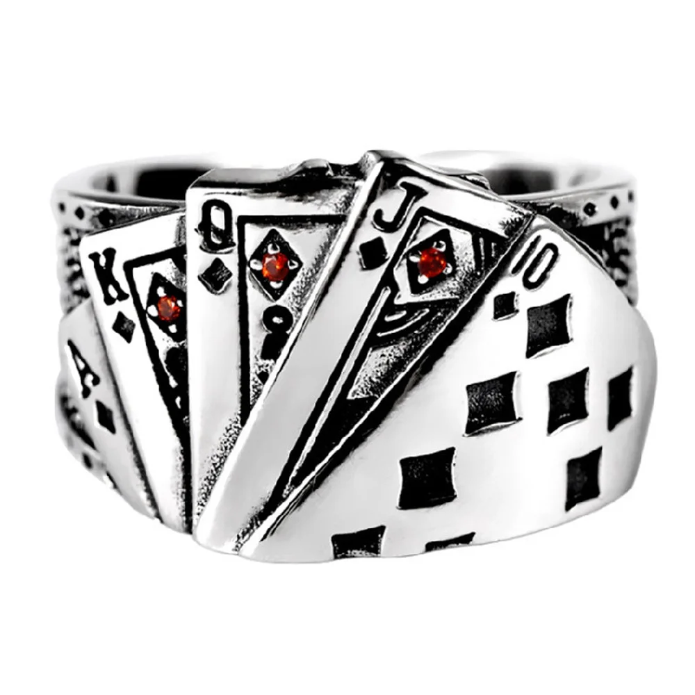 Poker Ring Do old Character Index Finger Ring Punk Hip-Hop Tide Restoring Ancient Ways People Creative Poker Street Snap Ring