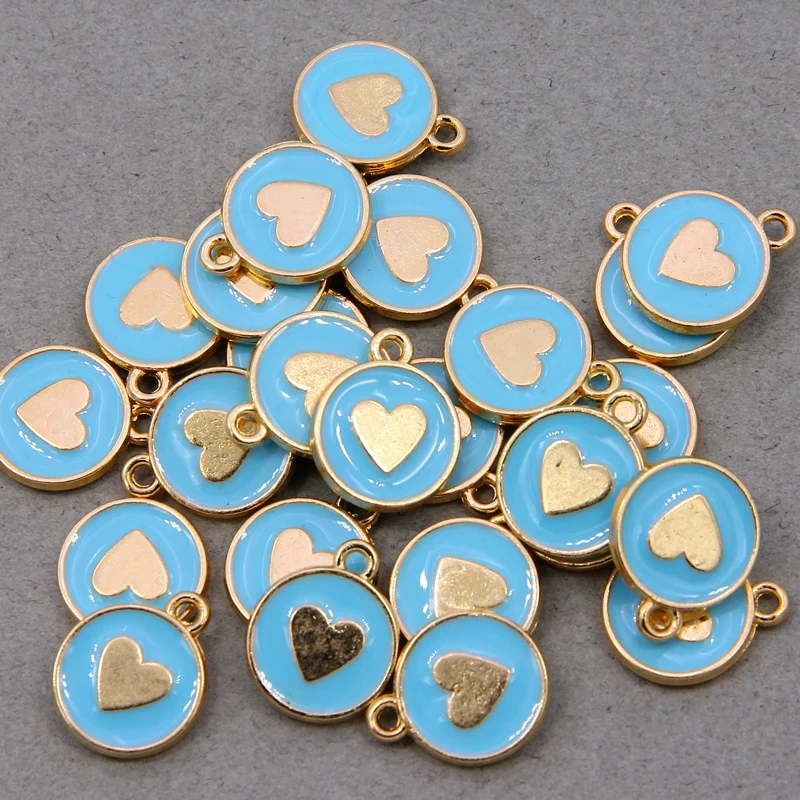 10pcs 12*15mm Zinc Alloy Round Enamel Charms Mini Sweet Heart Charms For  DIY Necklaces Bracelets Jewelry Accessories