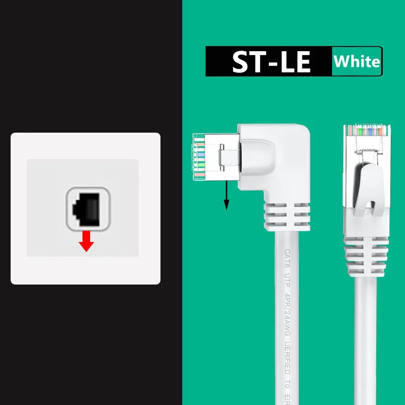 Cavo Ethernet Cat6 Bianco 90 gradi ad angolo retto LEFTward 3 m RJ45 cavo di rete Internet (angolo sinistro, 10FT