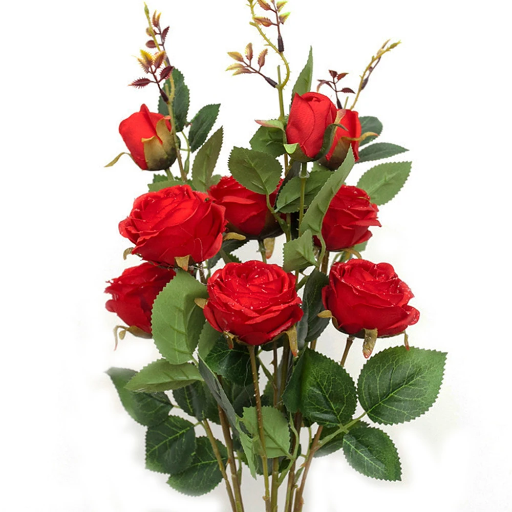70cm 10PCS Artificial Rose With Water Drops Silk Fake Camellia Flowers Faux Plant DIY Home Garden Wedding Decoration Wholesale