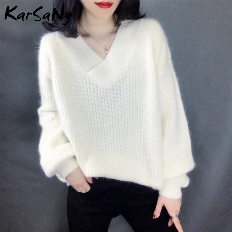 

Winter Thick Sweater Women Oversized Sweaters For Women Warm Women's V-neck Sweaters And Pullovers Knitted Sweater Oversize 2020