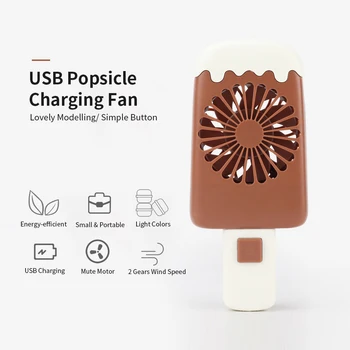 

Mini USB Fan Ice Cream Portable Rechargeable Popsicle Fan Outdoor Handheld 2 Speed Adjustable Air Cooling Fan