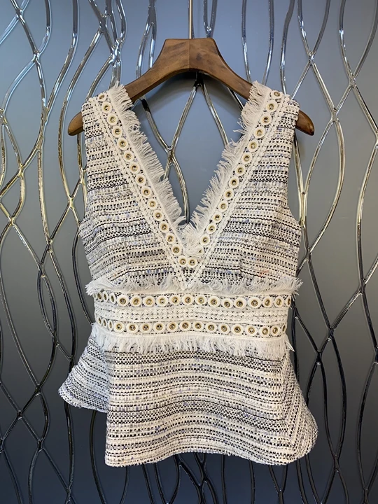 

2019 Early Autumn New Woman Deep V-Needle Stitching Fabric Decorative Sleeveless vest Top 906
