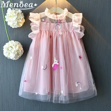 Menoea/платье с рисунком животных; коллекция года; Летние вечерние платья принцессы без рукавов с вышивкой для девочек; Детские платья для девочек