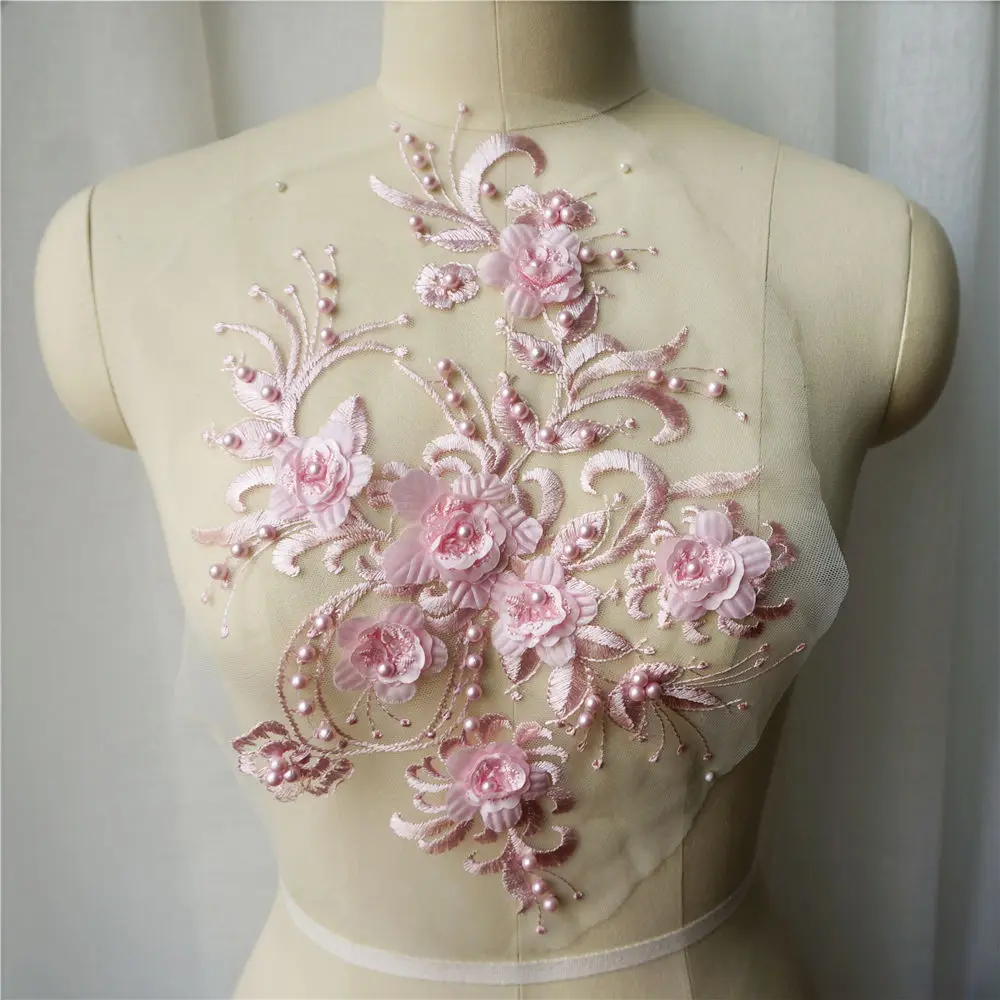 Светильник украшенный розовыми бусинами 3D цветок кружевная ткань вышитое платье