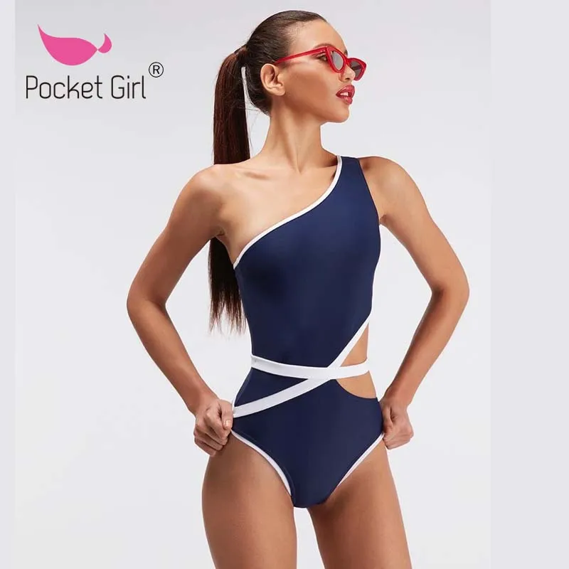 

2019 One Shoulder Trikini Swimwear Women Sexy Monokini Push Up Bathsuit One Piece Swimsuit Cut Out Bathing Suit Maillot De Bain