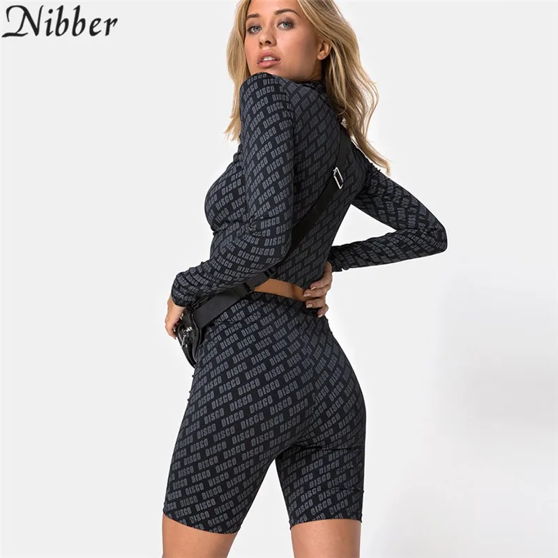 Nibber женский черный эластичный спортивный топ с принтом короткие леггинсы