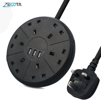 

Multi Power Strip Surge Protector Outlet UK Plug Sockets USB Quick Charger Circuit Breaker Switch Non-Slip Mat 2m Extension Cord