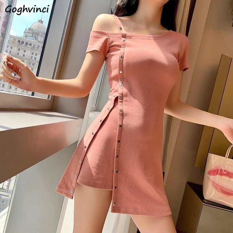 Goghvinci Dress Women Sexy Irregular Thin Summer Hot Chic A-Line Womens Fashion Ulzzang Elegant Trendy Simple
