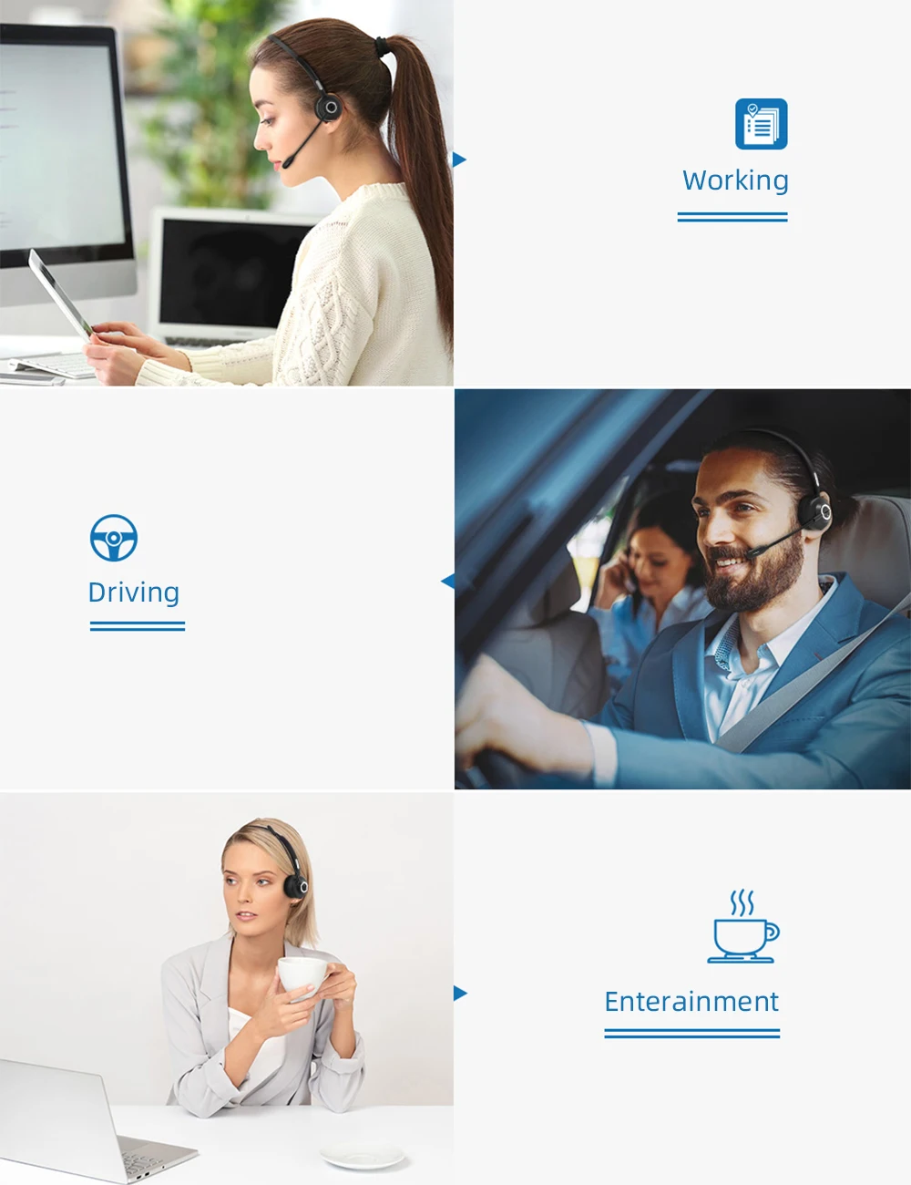 Monaural Bluetooth Wireless Noise Cancelling Headphones Call Center VOIP Headset for Office Telephone Operator with Microphone