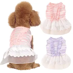 Милое Цветочное платье для собак с бантом для маленьких собак, летняя одежда для чихуахуа и мопса, одежда для щенков, одежда для собак