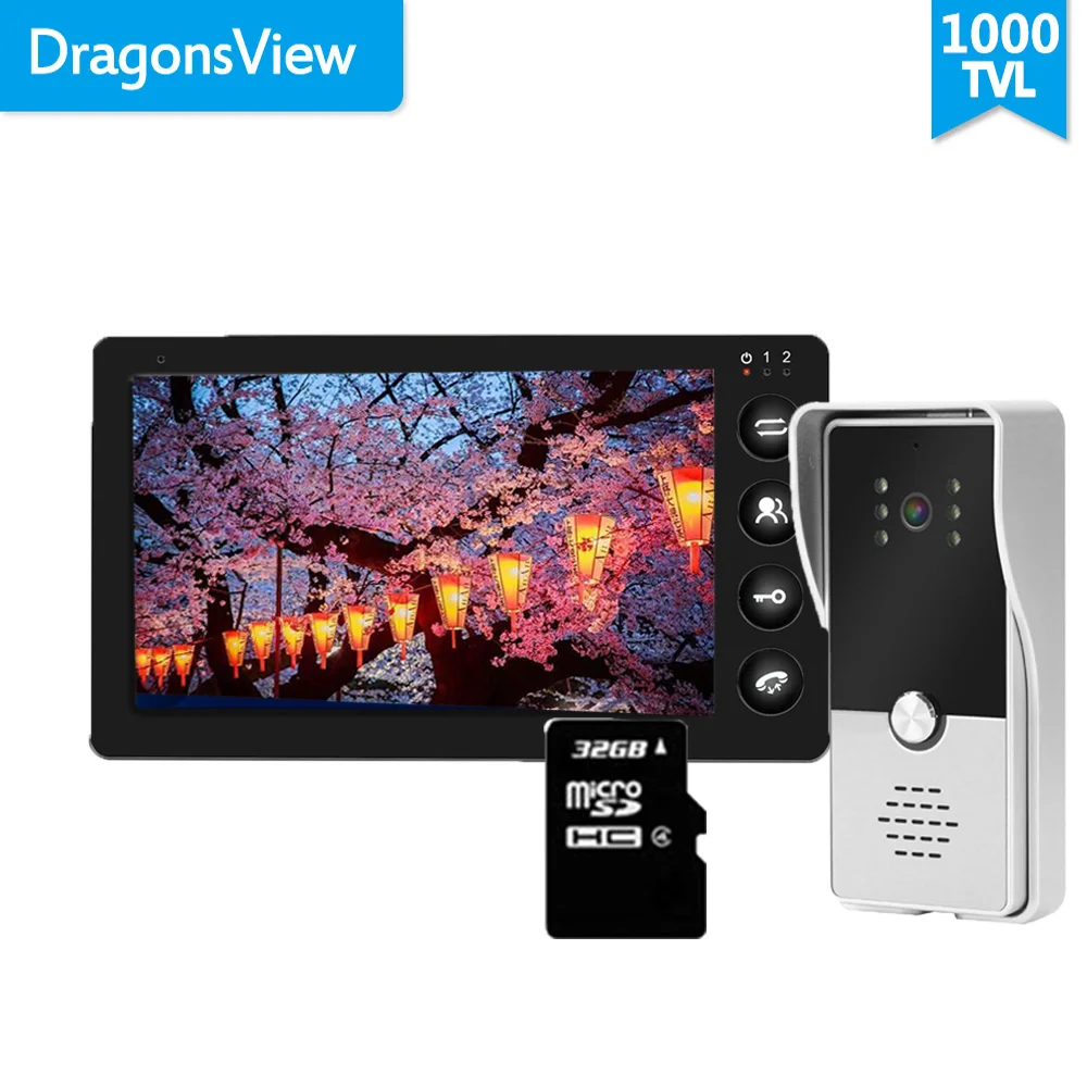 Dragonsview 7 дюймов проводной видео дверной звонок Домофон Система черный запись 1000TVL Обнаружение движения разблокировка SD карта - Цвет: 32GB SD Card