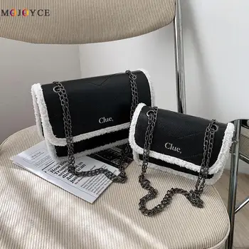 

Autumn Winter Shoulder Crossbody Bags for Women 2020 Plush Leather Solid Color Chain Handbags Portable Commuter Clutch