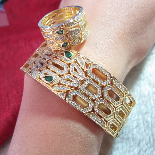 Кубический циркон манжета браслет женский bijoux кольца для банкета вечерние Ювелирные наборы для женщин - Окраска металла: gold color