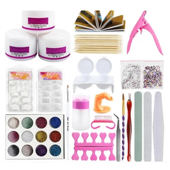 

Glitter Powder Tips Brush Professional Tweezers DIY Acrylic Nail Kits Art Polishing Strip Manicure Tool Home Party Portable