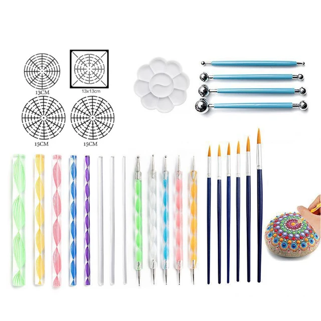 47PCS Mandala Dotting Tools Painting - Rock Stencils Tool Set Art Craft  Supplies with Tray Brush Pen for Nail Stone 