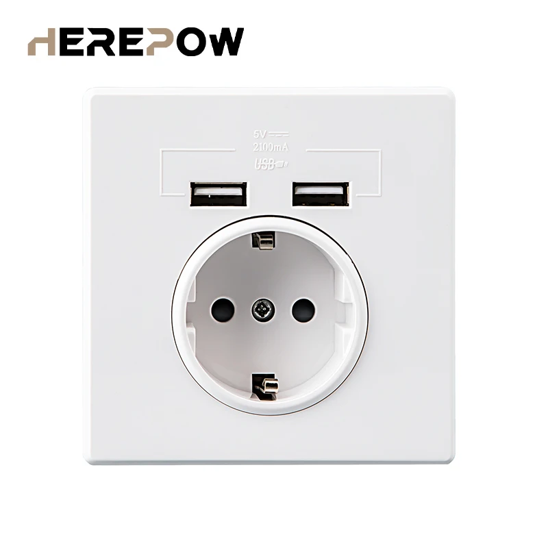 Herepow Usb Wall Power Google Home Appliance Sockets 16A EU Standard Outlet 110V-250V Dual USB Electrical Socket Charger Port |