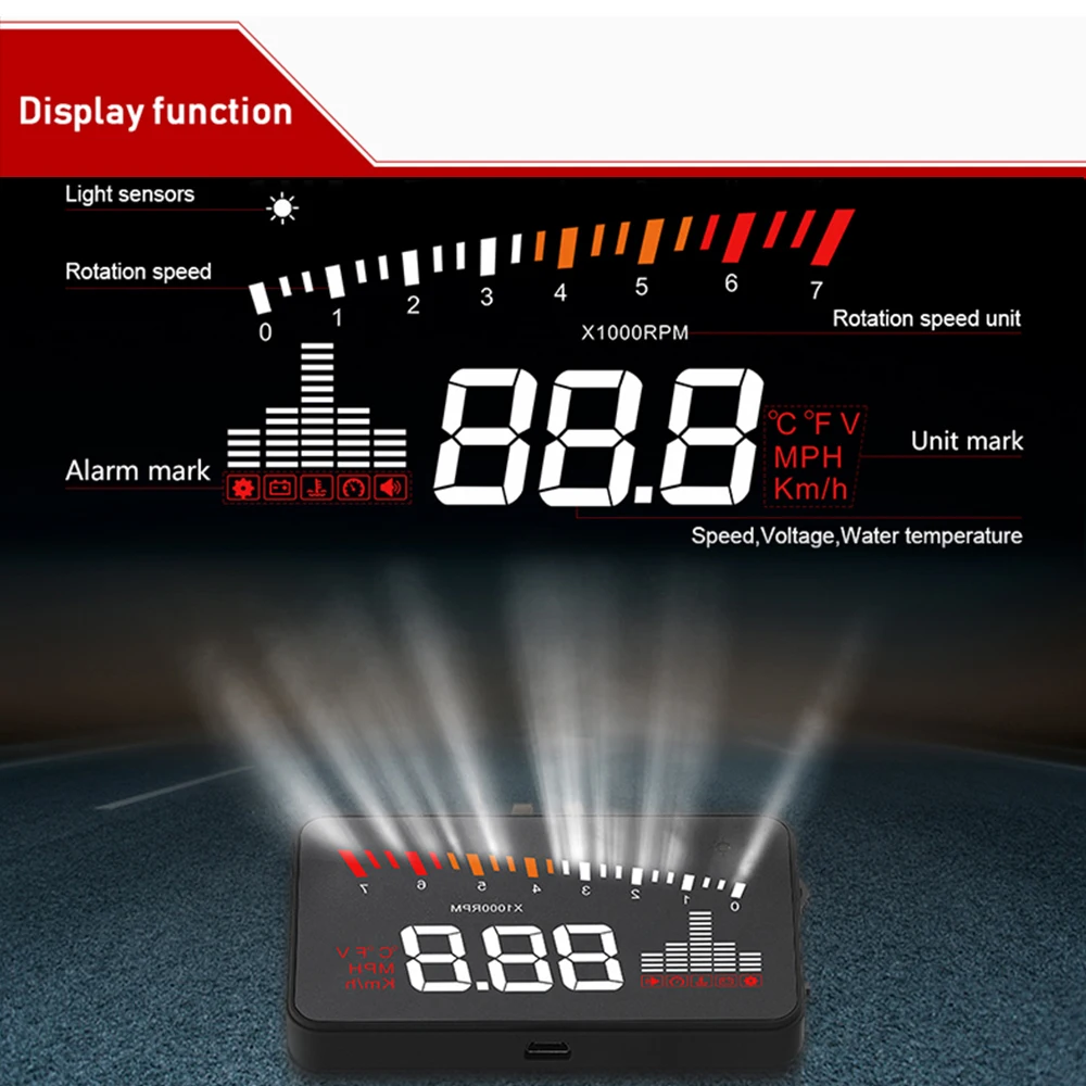 Car HUD OBD Auto Electronic Voltage Alarm Head-Up Display Overspeed Warning System Projector Windshield Car HUD OBD Auto Electronic Voltage Alarm Head-Up Display Overspeed Warning System Projector Windshield
