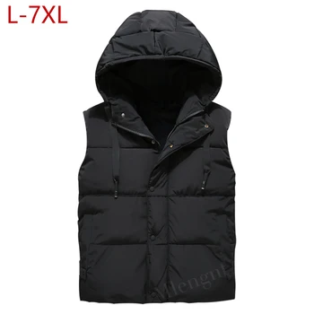 

Plus Size 6XL New Winter Hooded Vest Men's Sleeveless Jackets Stylish Warm Parka Coat for Men Unisex Cotton Vest Without Sleeves