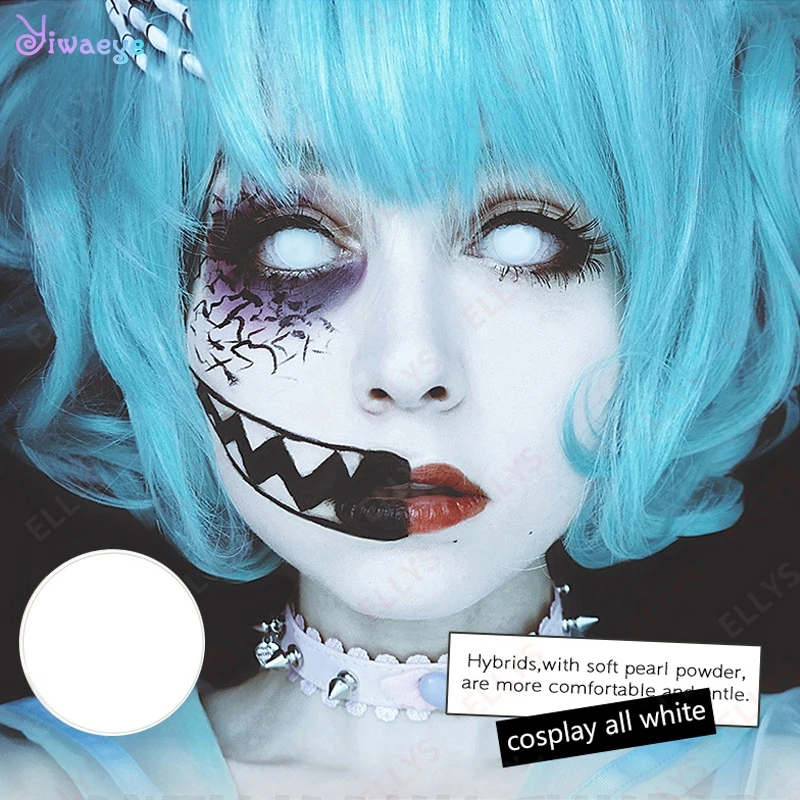 De lentes de contacto para Cosplay arte ojo ciego blanco cubierta de Color alumno fiesta de moda Zombie de maquillaje cosméticos