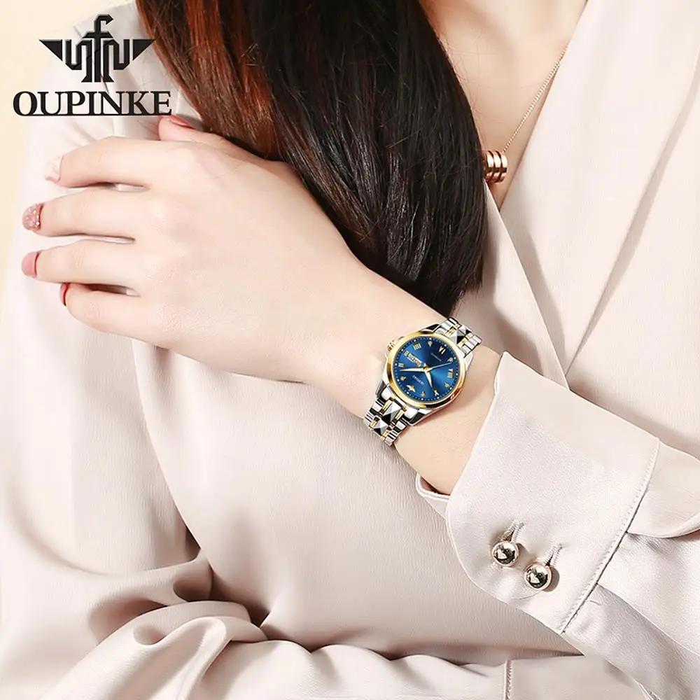OUPINKE Top Luxury Women Wristwatch Automatic Mechanical Waterproof Watch Sapphire Mirror Tungsten Steel Watchstrap Lady Watches