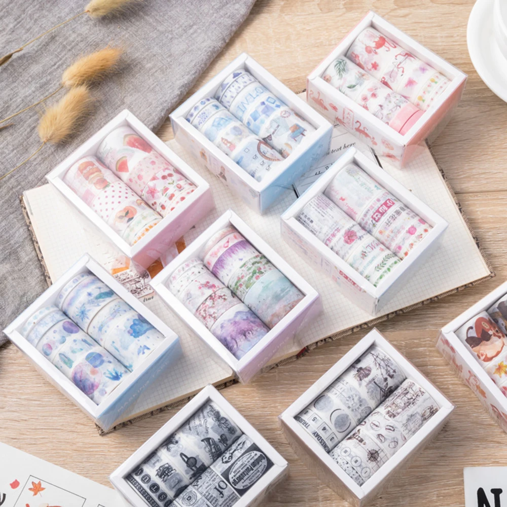 

10 Rolls Masking Washi Tape Set Vintage Floral Plant Flamingo Decorative Sticker Diy Adhesive Label for Scrapbooking Planner
