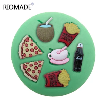 

Pizza Coffee Cola Fries Coconut Milk Silicone Molds Fondant Mold Cake Decoration Afternoon Tea Tools Baking Mould F0618DC