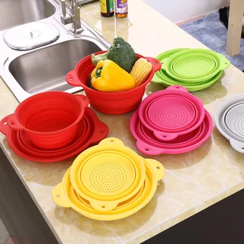 

Fruit Basket, Fashion Creative Silicone Multi-Purpose Folding Drain Basket Outdoor Portable Silicone Folding Basket container