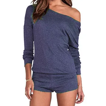 

2019 New Women's Off-the-shoulder Sexy Long-sleeved Shorts Playsuits Autumn Casual Solid Color Jumpsuit
