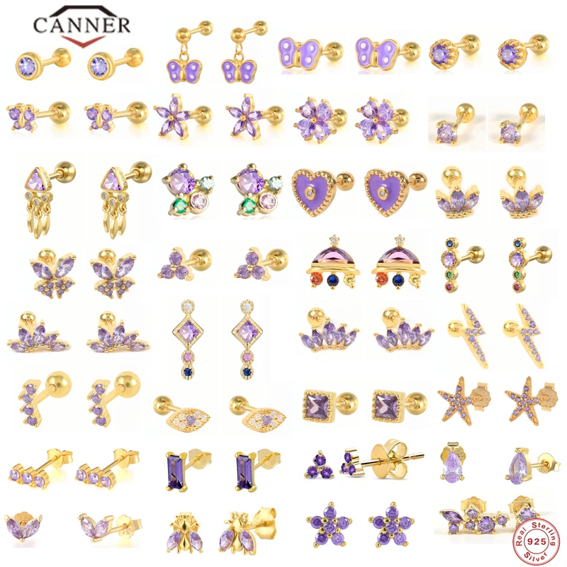 CANNER 1 Set Real 925 Sterling Silver Exquisite Mini Star Moon three-piece Stud  Earrings for Women Piercing Earings Pendientes