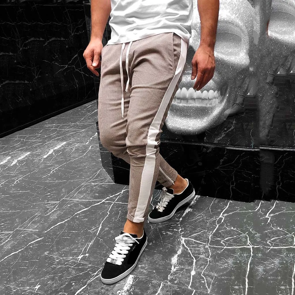 Хаки Men Casual Printed Drawstring Elastic Waist Long Cargo Pants Trousers streetwear joggers sweatpants pantalon homme hip hop - Цвет: Хаки