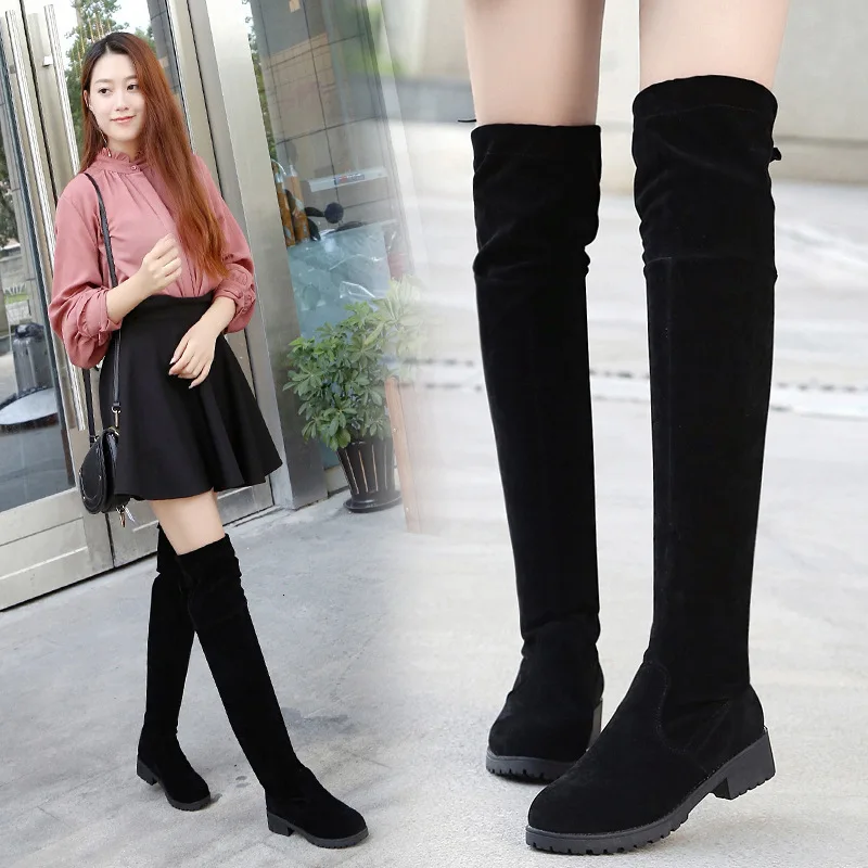 

Knee High Boots Boots Thin Legs Woman Suede Boots Overknee Long Boots Low Flat Bottom Increase Keep Warm Woman Boots