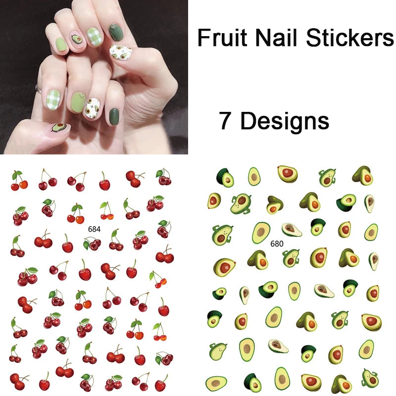 Nusx 1 Sheet Cactus Avocado Flower Fruit Paper Nail Sticker DIY Applique Manicure Sticker Decor Pattern 1