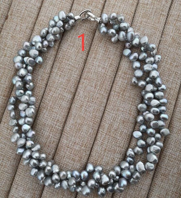 

3 rows 9mm gray baroque flat pearl choker necklace clasp natural Freshwater PEARL Women Jewelry 43cm 17'' 35cm