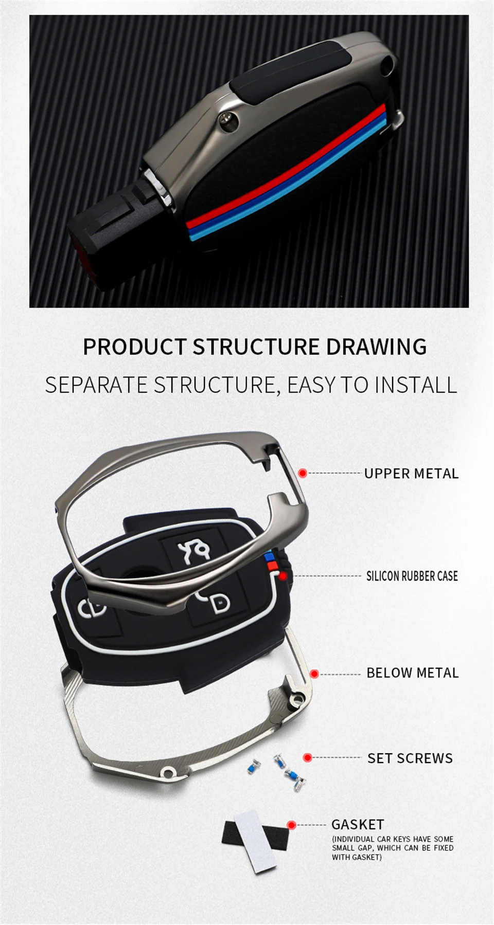 Portachiavi per auto in lega di zinco portachiavi per Mercedes Benz Cls Cla Gl R Slk Amg A B C S Shell portachiavi accessori protettivi - H10b9c82d39064e1aa1a7bc4aa3964d3ar