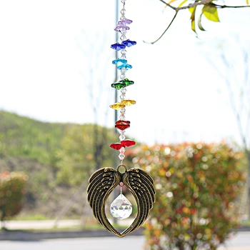 

H&D Chakra Crystal Angel Wing Pendant with 20mm Glass Ball Prism Rainbow Maker Window Hanging Suncatcher Collection Home Decor