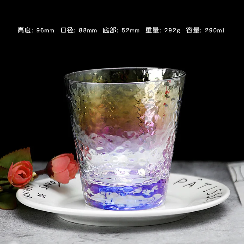 Стеклянная чашка красочный молоток сетка прозрачный чай чашки сок, напиток стекло es современный ресторан бар дома питьевой коктейльное стекло - Цвет: B  290ml