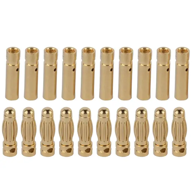 20pcs/lot 2.0mm 3.0mm 3.5mm 4.0mm 5.0mm 5.5mm 6.0mm 8.0mm Gold Bullet Banana Connector Plug For ESC Battery Motor ESC (10 pair) 6