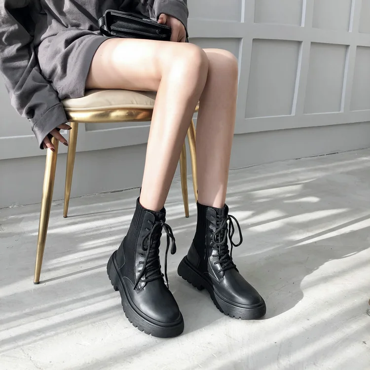 Осенние ботинки; женские ботинки из натуральной кожи; женские ботильоны с перекрестной шнуровкой; Женская обувь черного цвета на молнии спереди; botas mujer