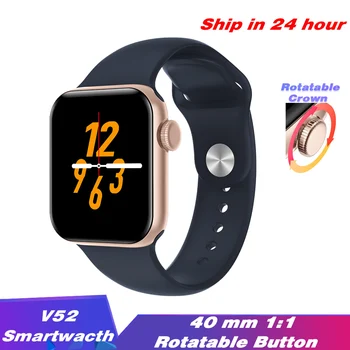 

V52 Rotatable Knob Smart Watch 40mm 1:1 Smart Watch 5 for Men Women Multi Sport Band Heart Rate Sleep Monitor PK T200 IWO13 mini