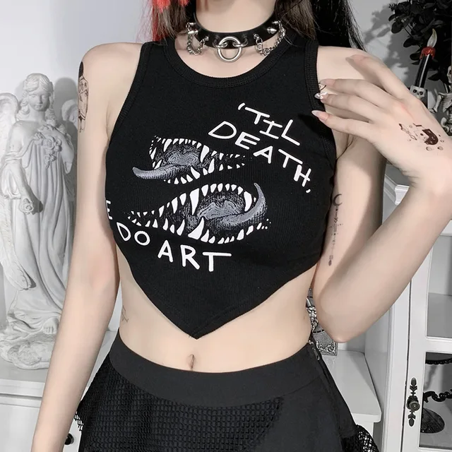 Mall Goth Crop Tops Black Alternative Aesthetic Crop Tops Backless Sexy Strap Tanks Gothic Tops Backless Tops|Camis| - AliExpress