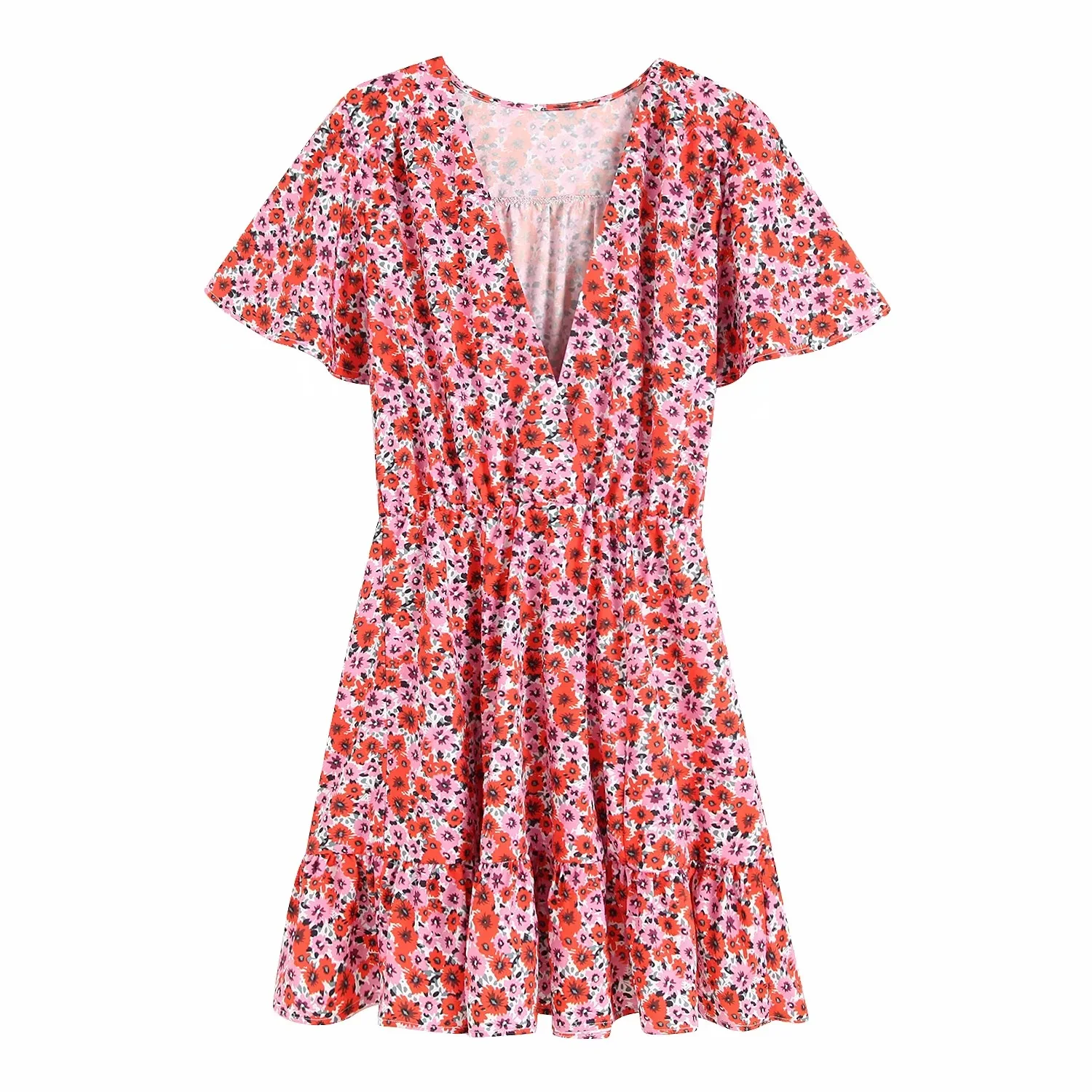 

2018 Europe And America WOMEN'S Dress V-neck High-waisted Flower Floral Printed Dress