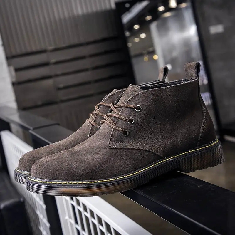 

ERRFC Designer Mens Yellow Work Boots Classic Round Toe Lace Up Man Khaki Motorcycle Boots Cow Suede High Top Ankle Boot 38-44