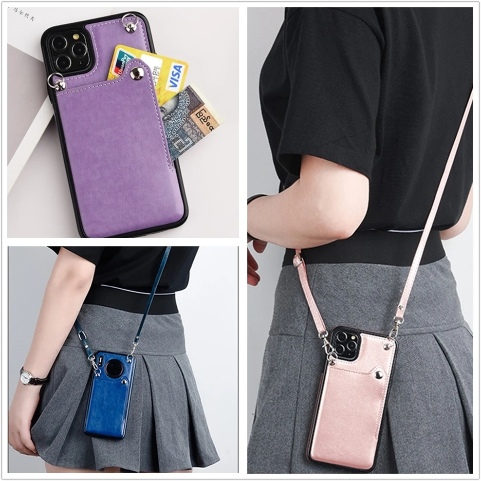 

Quality Wallet Leather Case For Samsung Galaxy Note 8 9 10 S8 S9 S10 S20 plus A51 A71 A91 A90 5G Crossbody strap phone Case