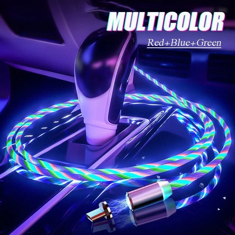 2.4A быстрой зарядки Micro Тип usb C 8-контактный USB кабель для передачи данных для iPhone samsung OPPO VIVO huawei светодиодный светящийся проводом, магнитным проводом шнур