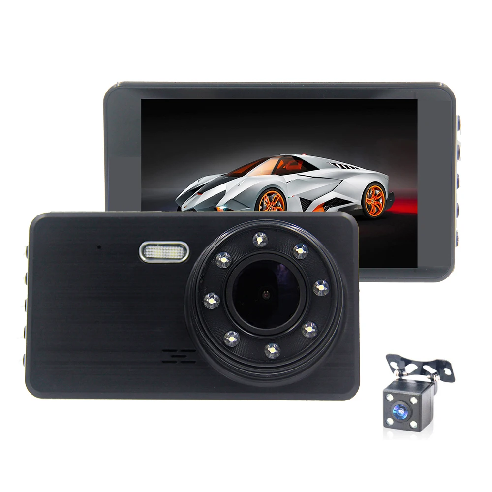 Renoster 4 дюйма Русская версия Full HD 1080P автомобильная камера Dashcam заднего вида с двумя объективами Автомобильный видеорегистратор для вождения видеорегистратор