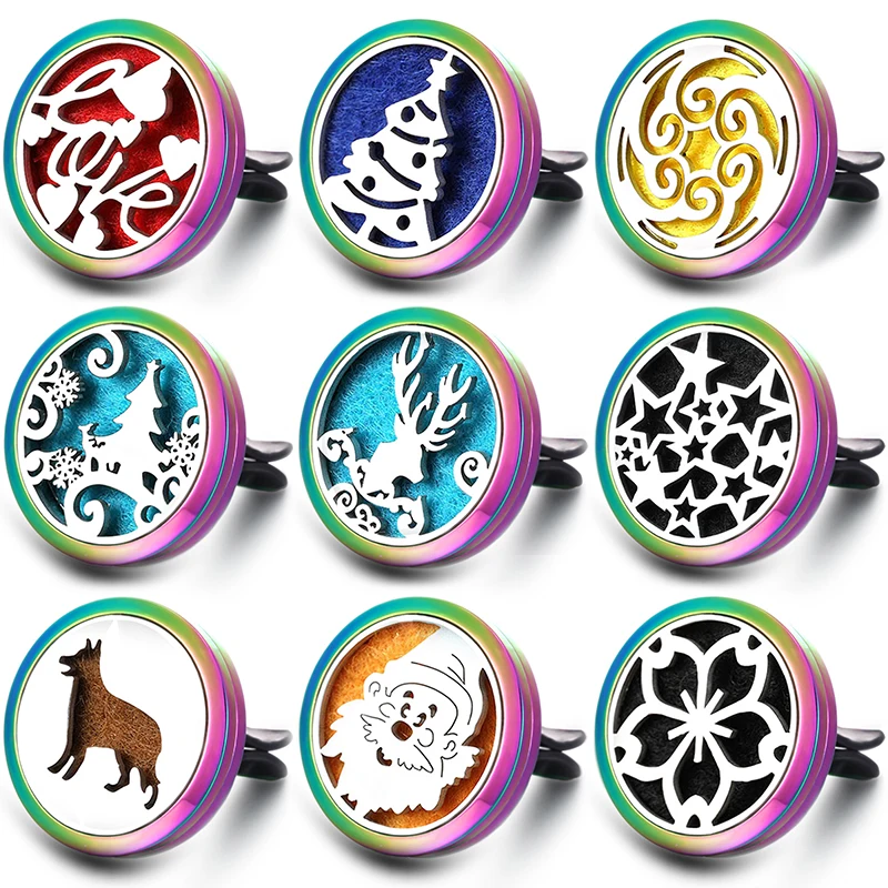 

New Colorful Santa Claus Stainless Steel Essential Oil Car Diffuser Air Freshener Clip Aromatherapy Open Locket Pendants Jewelry