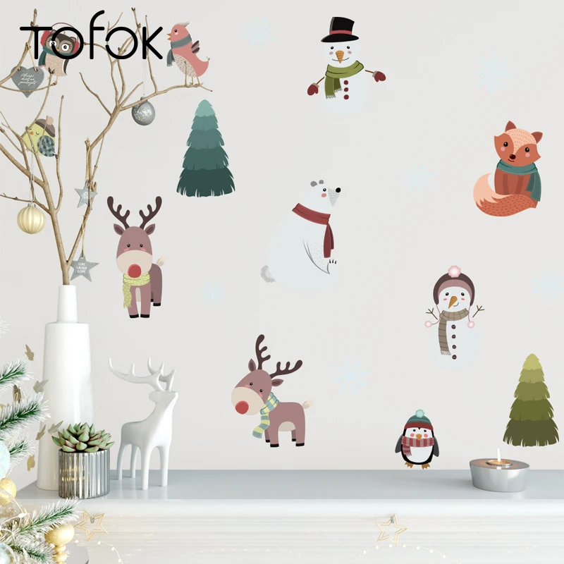 

Tofok 28pcs Forest Animal DIY Wall Sticker Nordic Ins Style Cute Snowman Mural Decals for Kids Room Nursery Home Decoration
